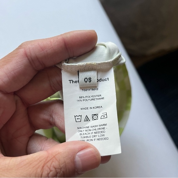 THEOPEN PRODUCT green check dot print boxy cropped crew neck tshirt - Picture 5 of 5